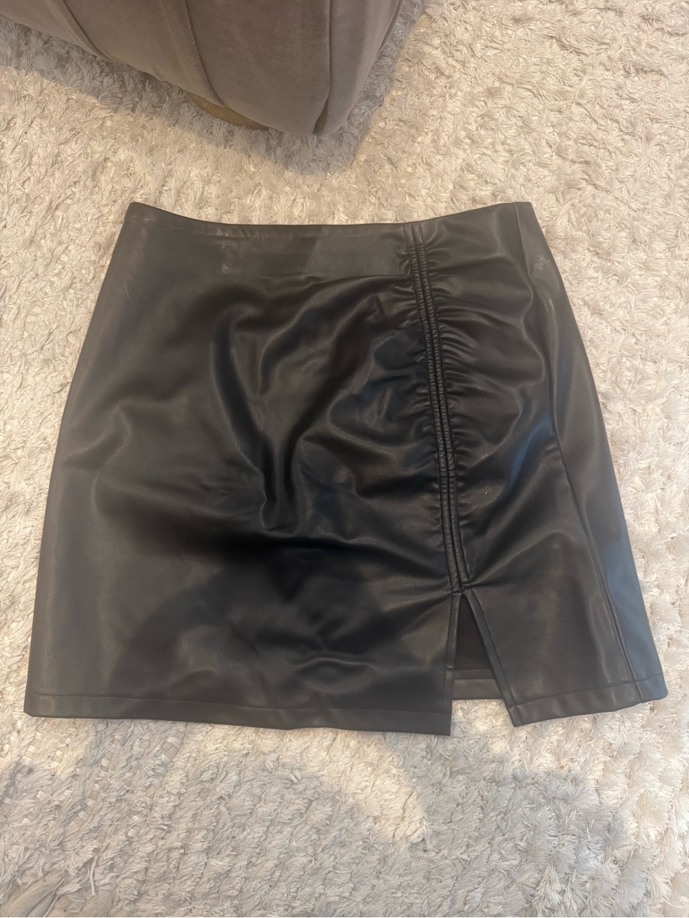 Topshop black faux leather mini skirt with slit